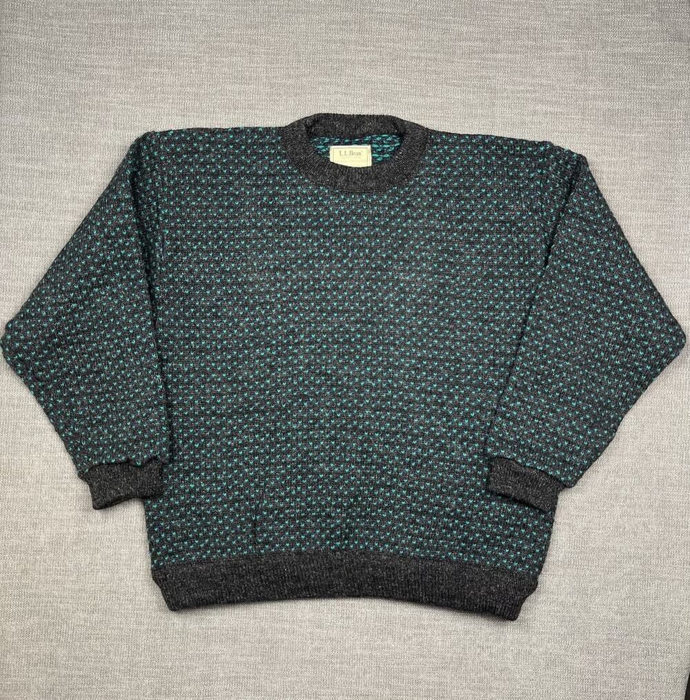 Vintage L.L.Bean Sweater Mens XL Green Purple Birdseye Wool Norway Fisherman